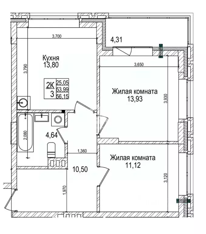 3-к кв. Новосибирская область, Новосибирск Фабричная ул., 65/2 (57.0 ... - Фото 2