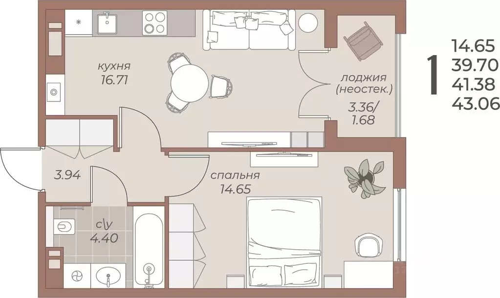 1-к кв. Калининградская область, Балтийск  (43.06 м) - Фото 1