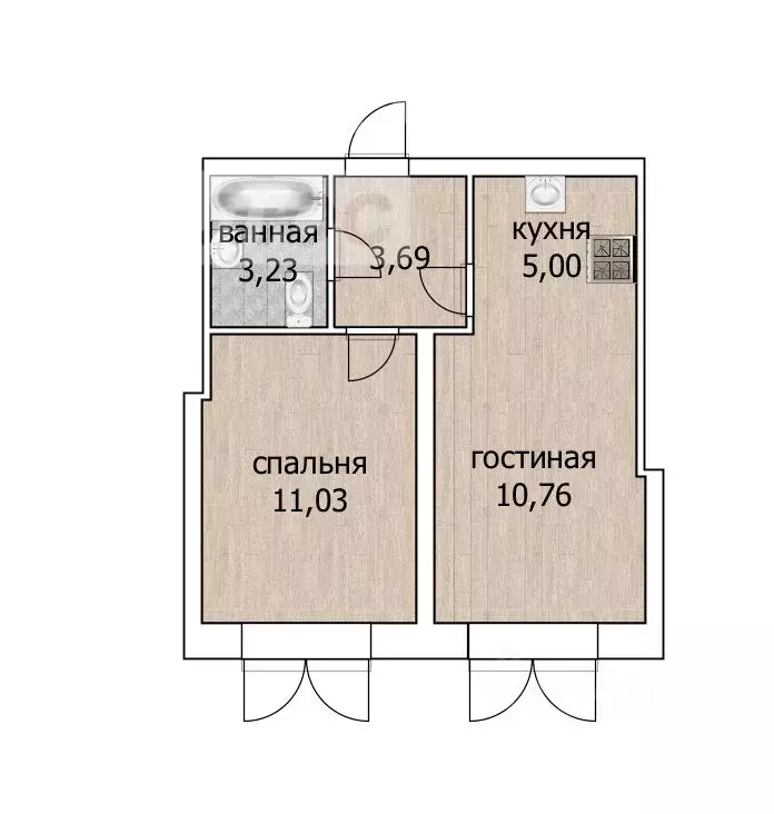 2-к кв. башкортостан, уфа бакалинская ул, 4 (33.7 м) - Фото 1