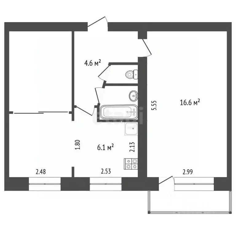 2-к кв. Вологодская область, Вологда ул. Разина, 56 (44.0 м) - Фото 2