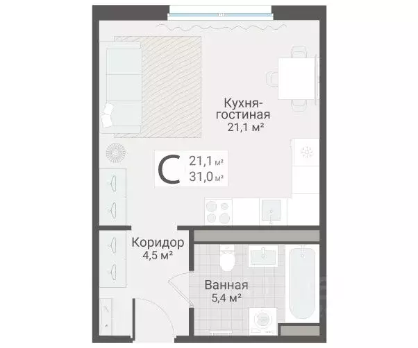 Студия Санкт-Петербург Актерский проезд, 2к2 (31.0 м) - Фото 1