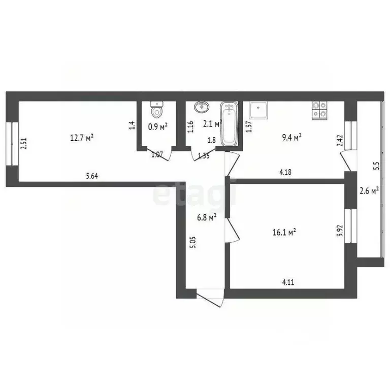 2-к кв. Мордовия, с. Дубенки ул. Бровцева, 23 (50.6 м) - Фото 1