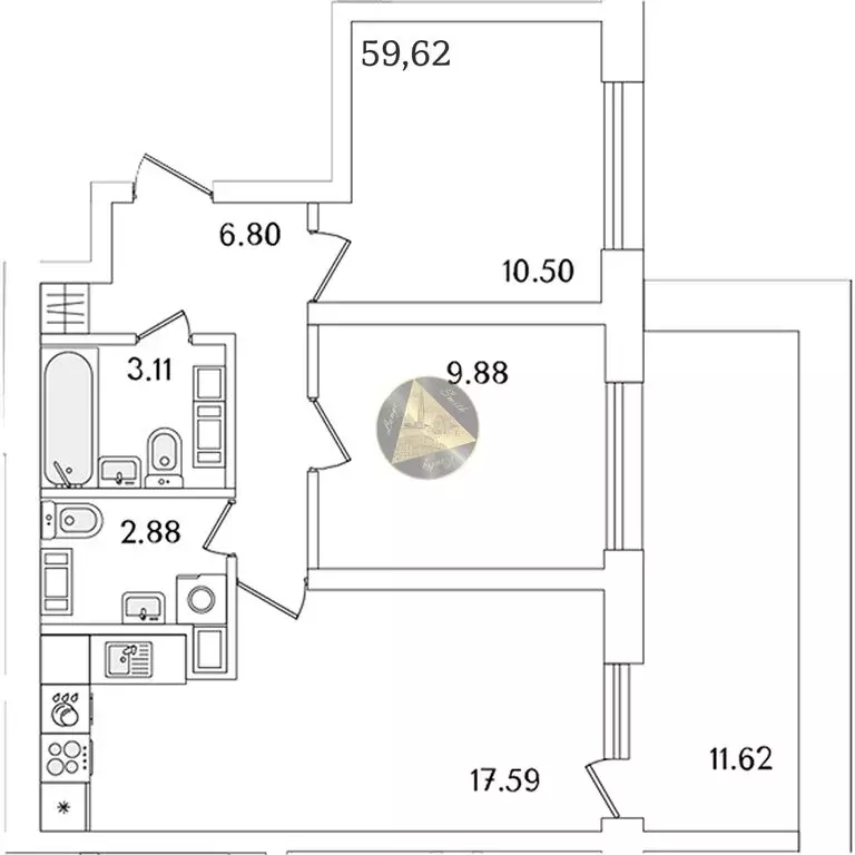 2-комнатная квартира: Санкт-Петербург, проспект Маршала Блюхера, 3к2 ... - Фото 1
