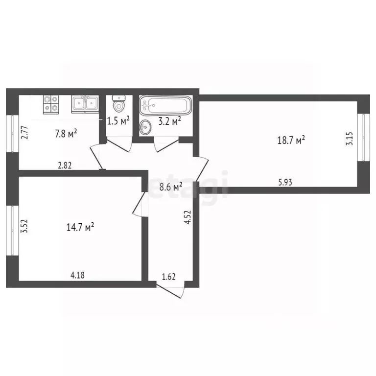 2-к кв. Архангельская область, Новодвинск ул. Ломоносова, 8 (54.5 м) - Фото 1