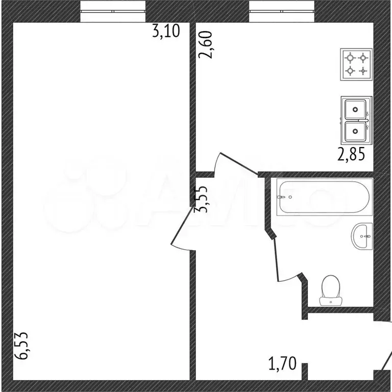 1-к. квартира, 42 м, 2/4 эт. - Фото 0