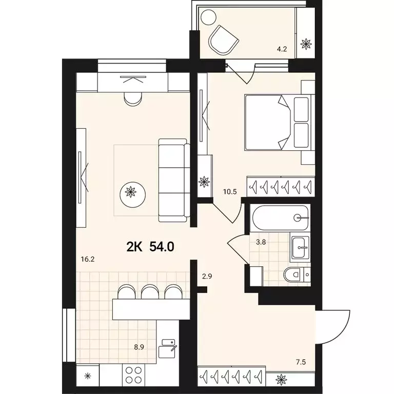 2-комнатная квартира: Обь, Геодезическая улица, 6Вс4 (54 м) - Фото 0