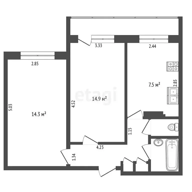 2-комнатная квартира: Екатеринбург, Опалихинская улица, 21 (47.3 м) - Фото 1