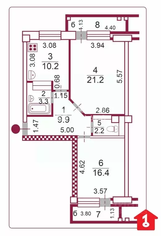 2-к кв. Омская область, Омск ул. Б.Г. Шаронова, 23 (63.2 м) - Фото 2