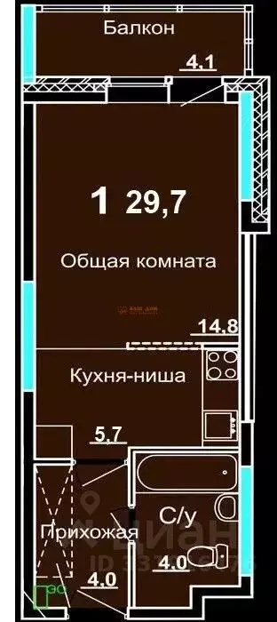 Студия Тульская область, Тула Новомосковская ул., 16 (28.6 м) - Фото 2