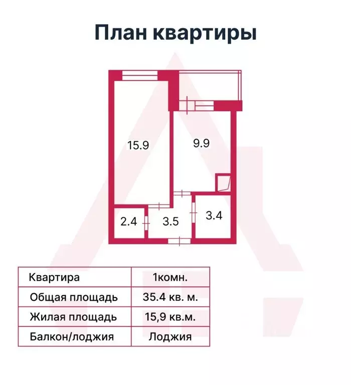 Квартира, 1 комната, 35.4 м - Фото 1