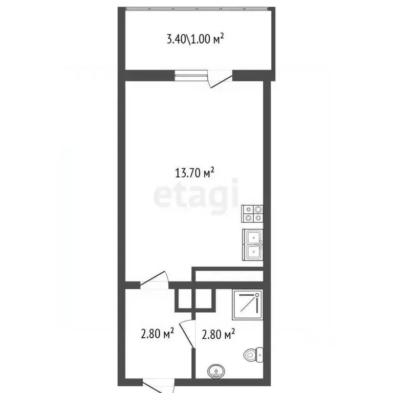 Студия Санкт-Петербург наб. Реки Каменки, 23 (20.8 м) - Фото 2