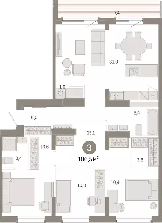 3-комнатная квартира: Омск, Кировский округ (106.49 м) - Фото 1