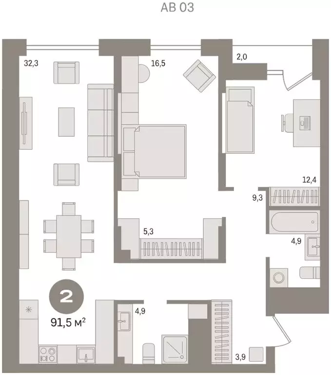 2-комнатная квартира: Новосибирск, улица Аэропорт, 88 (91.46 м) - Фото 1