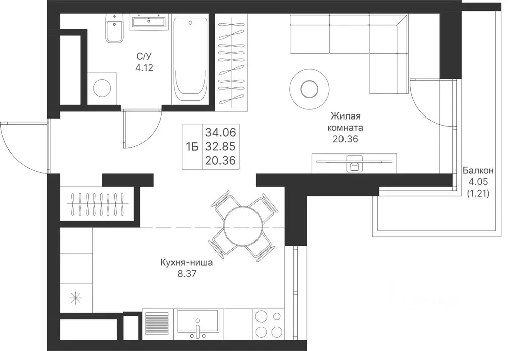 1-к кв. Татарстан, Казань Мой Ритм жилой комплекс (34.06 м) - Фото 1