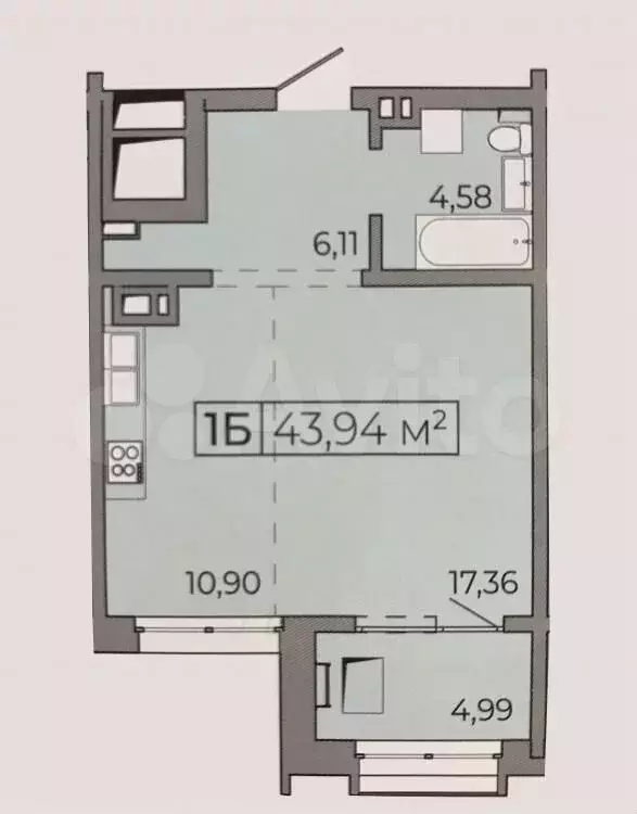 1-к. квартира, 44,3 м, 9/12 эт. - Фото 0