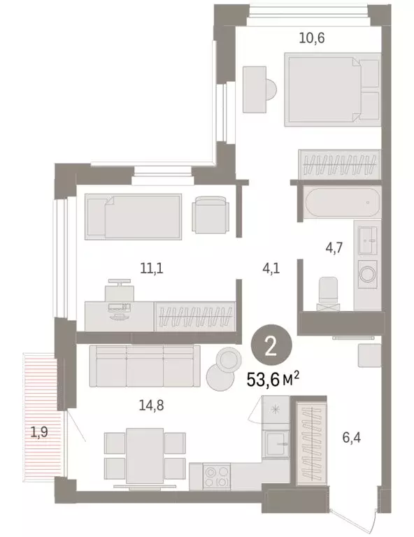 2-комнатная квартира: Тюмень, жилой комплекс Зарека (53.61 м) - Фото 1