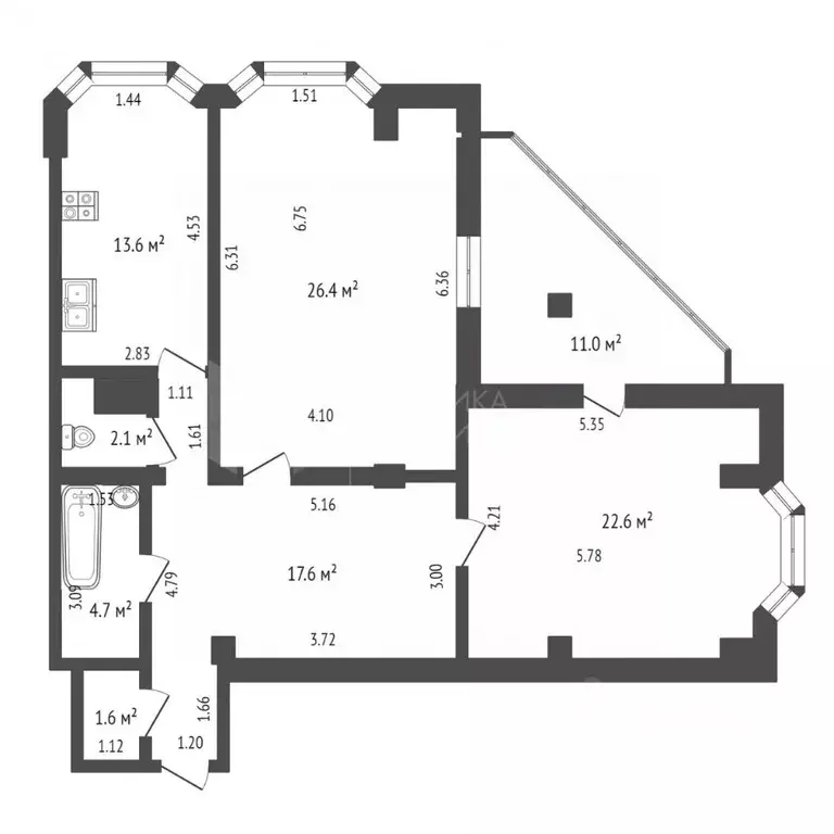 2-к кв. Тюменская область, Тюмень ул. Самарцева, 8 (86.2 м) - Фото 2
