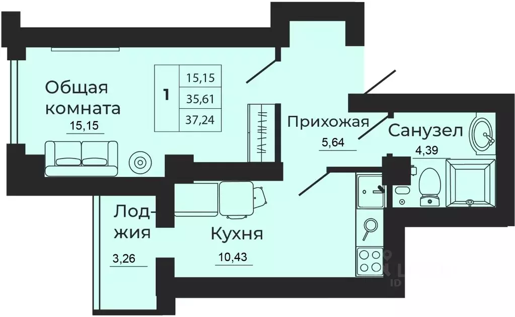1-к кв. Ростовская область, Батайск ул. 1-й Пятилетки, 2 (37.24 м) - Фото 0