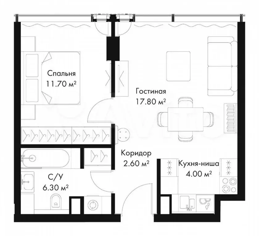 1-к. квартира, 42,4 м, 35/39 эт. - Фото 1