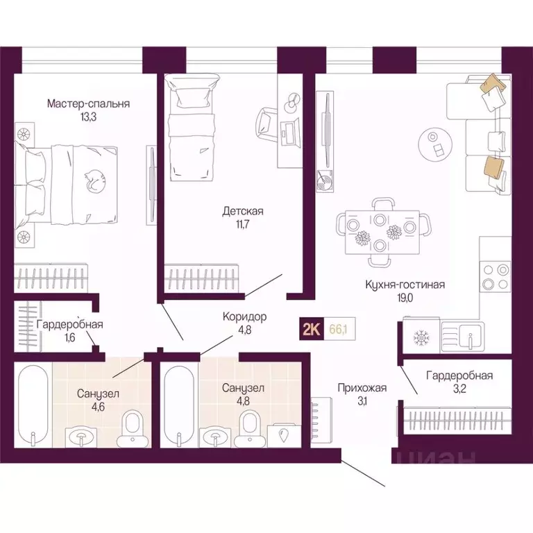 2-к кв. Нижегородская область, Нижний Новгород ул. Тургенева (66.1 м) - Фото 1