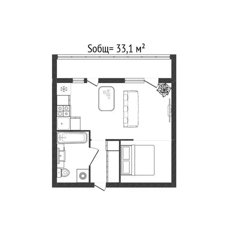 Квартира-студия: Брянск, Западный проезд, 1 (33.1 м) - Фото 1