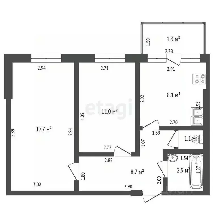 2-к кв. Башкортостан, Стерлитамак ул. Артема, 70 (49.5 м) - Фото 1