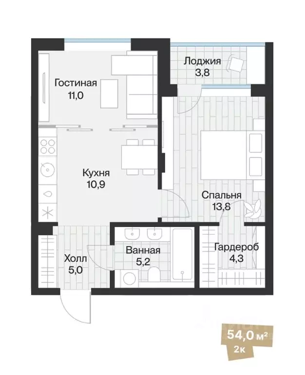 1-к кв. Тюменская область, Тюмень ул. Игоря Комиссарова, 19 (51.99 м) - Фото 1
