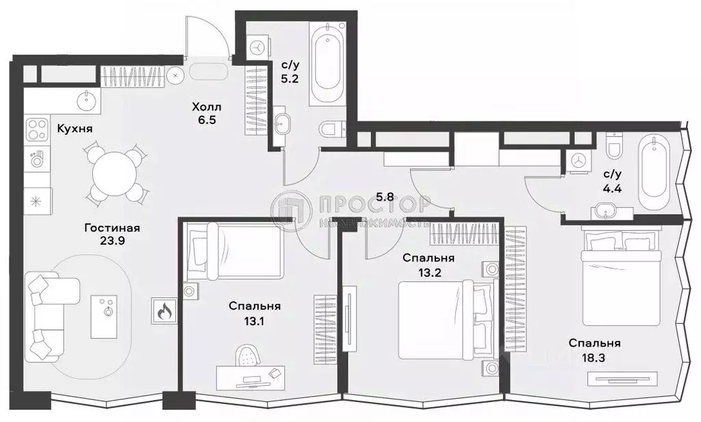 4-к кв. Москва Летная ул., 95Бк2 (91.3 м) - Фото 2
