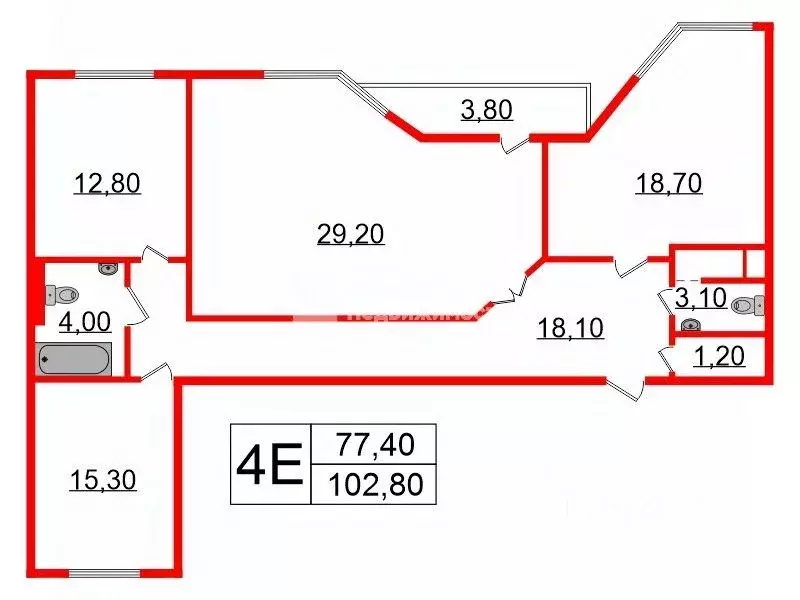 3-к кв. Санкт-Петербург просп. Ветеранов, 122 (102.8 м) - Фото 2