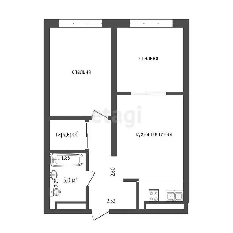2-комнатная квартира: Тюмень, улица Николая Ростовцева, 26к1 (54.6 м) - Фото 1