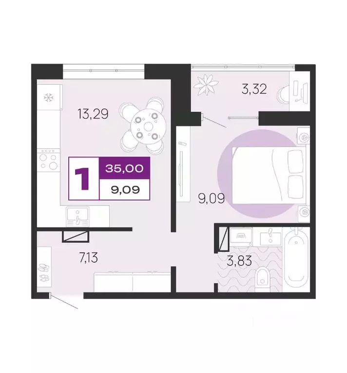 1-к кв. Брянская область, Брянск Медовый кв-л, поз8 (35.0 м) - Фото 1