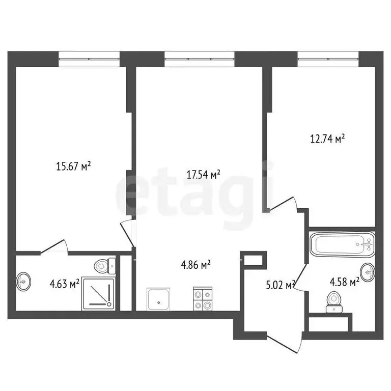 2-комнатная квартира: Тюмень, улица Новосёлов, 98 (65 м) - Фото 1