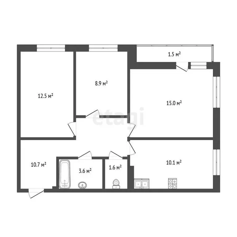 3-комнатная квартира: Пермь, Уинская улица, 68 (61.7 м) - Фото 1