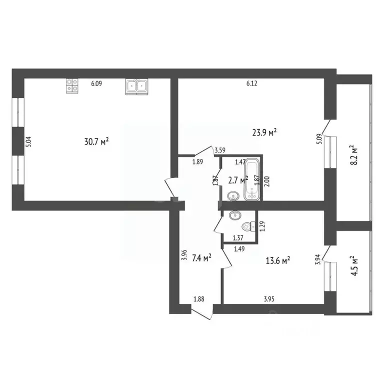 2-к кв. Тюменская область, Тюмень Солнечный проезд, 7 (83.4 м) - Фото 2