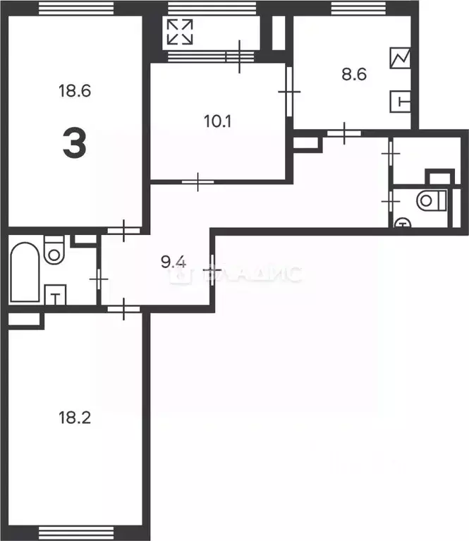 3-к кв. Москва ул. Маршала Еременко, 5к1 (76.8 м) - Фото 2