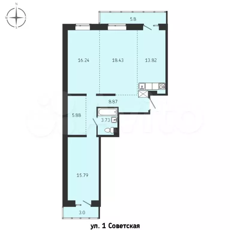 3-к. квартира, 91,6 м, 4/9 эт. - Фото 0