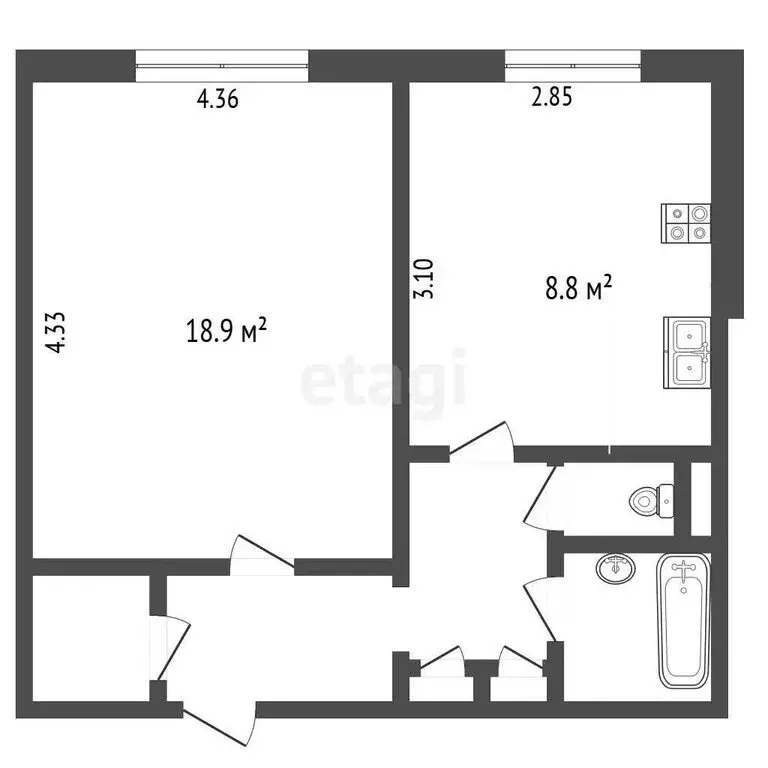 1-комнатная квартира: Челябинск, улица 40-летия Победы, 40А (40.6 м) - Фото 1