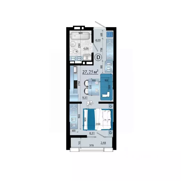 Студия Приморский край, Владивосток просп. Красного Знамени (27.25 м) - Фото 1