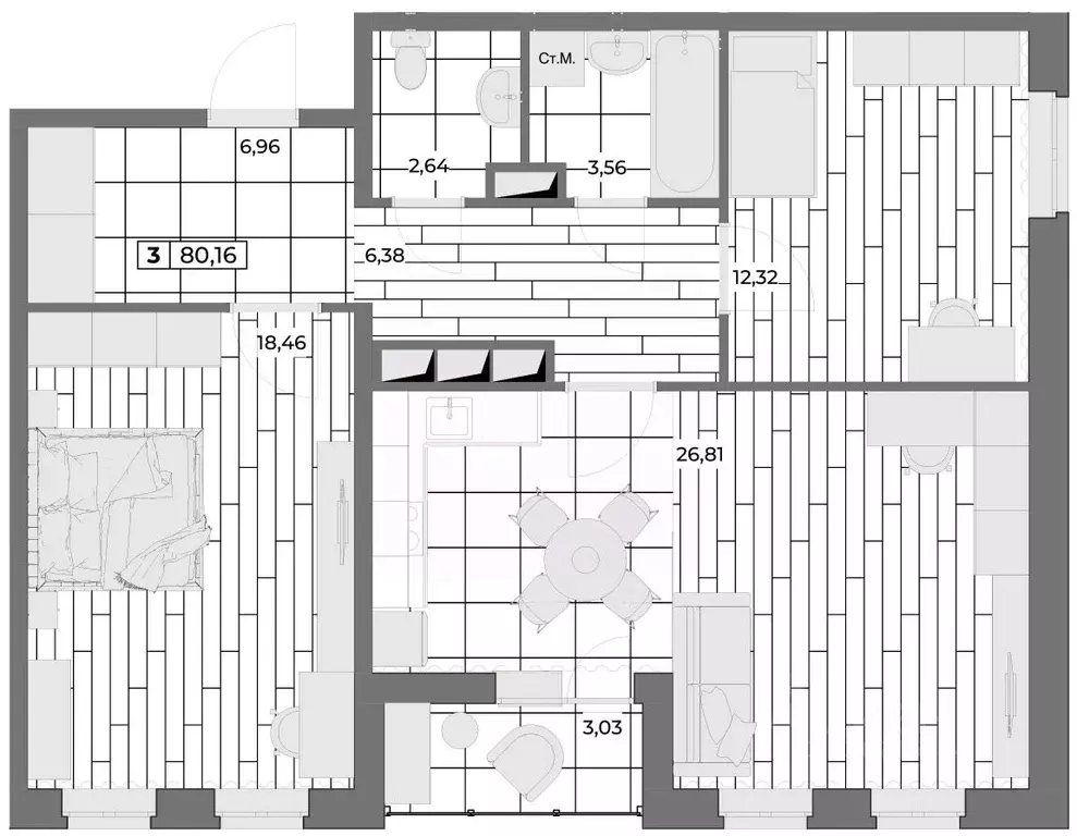 3-к кв. Орловская область, Орел Мясокомбинат мкр,  (78.65 м) - Фото 0
