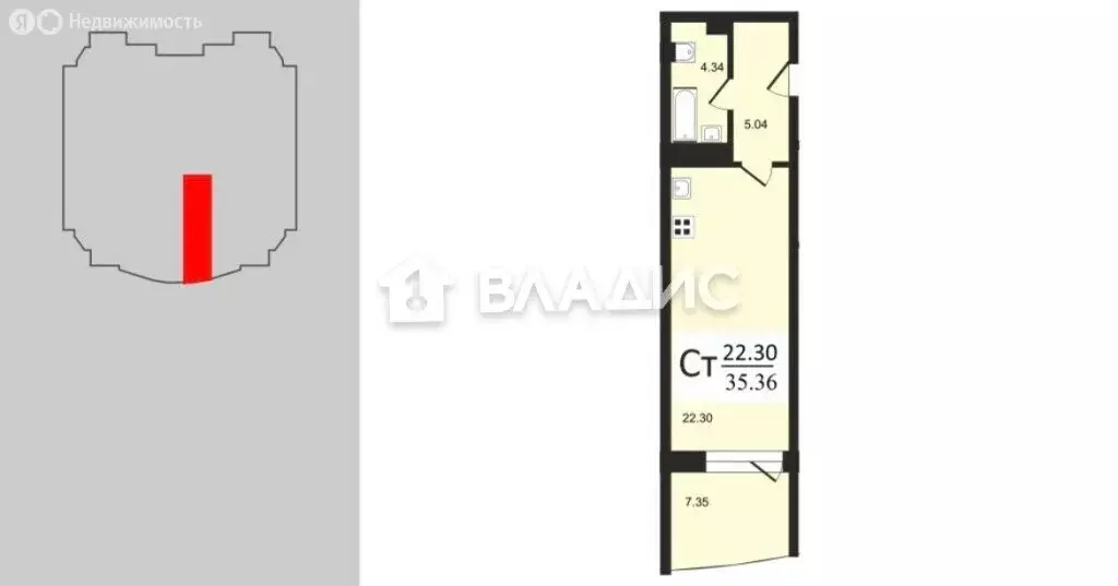 Квартира-студия: Владимир, улица Лакина, 2Б (35.36 м) - Фото 0