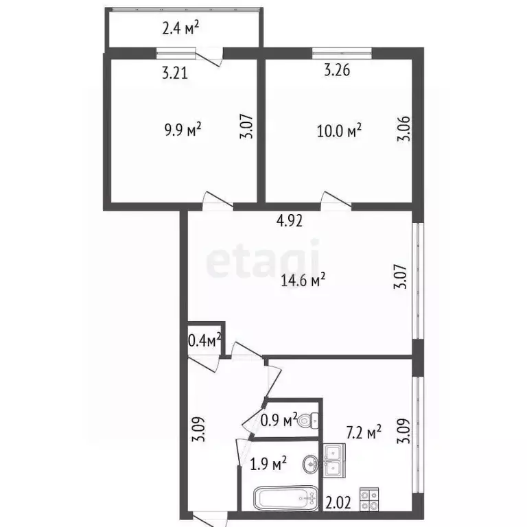 3-к кв. Санкт-Петербург ул. Евдокима Огнева, 6К4 (49.1 м) - Фото 2