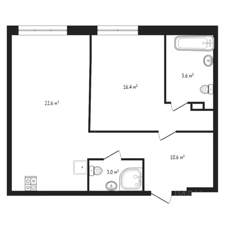 1-к кв. Тюменская область, Тюмень ул. 50 лет Октября, 63Г (58.0 м) - Фото 2