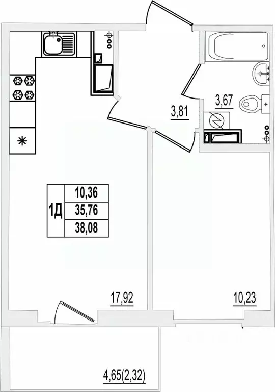 1-к кв. Псковская область, Псков ул. Крестки, 9 (38.08 м) - Фото 0