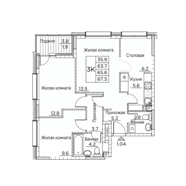 3-к кв. Приморский край, Владивосток ул. Расула Гамзатова, 7к2 (66.8 ... - Фото 1