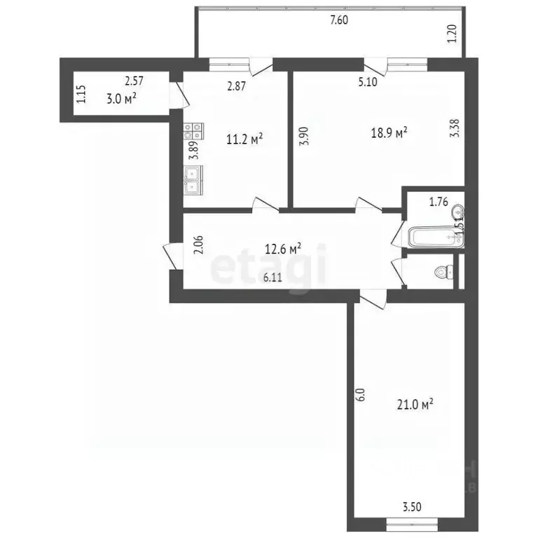 2-к кв. Ростовская область, Аксай ул. Менделеева, 53 (68.0 м) - Фото 1