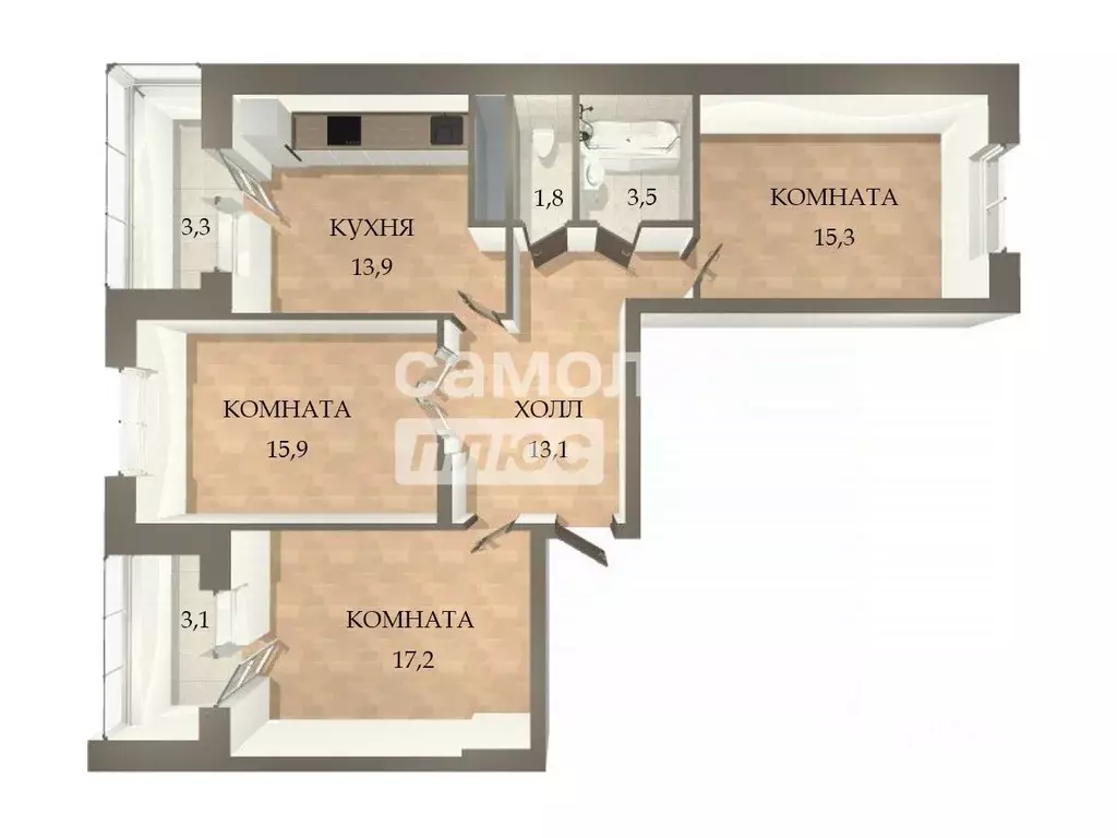 3-к кв. Московская область, Балашиха Гагарина мкр, 28 (83.0 м) - Фото 1