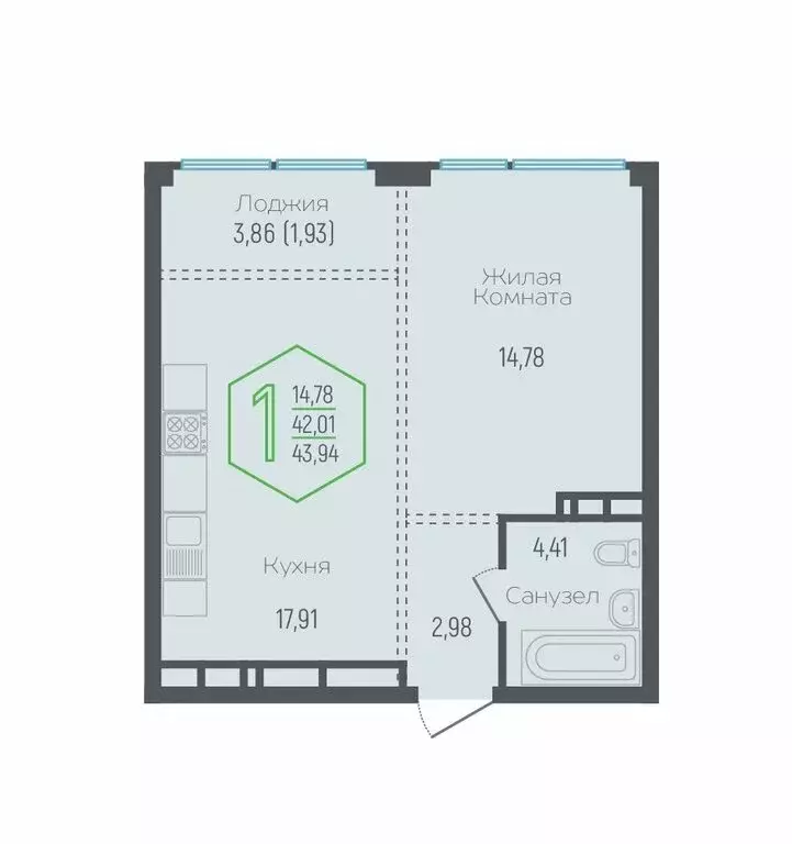 1-комнатная квартира: Краснодар, Обрывная улица, 132/1к1 (42.01 м) - Фото 0