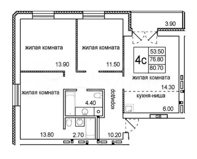 4-к. квартира, 80,7 м, 3/8 эт. - Фото 0