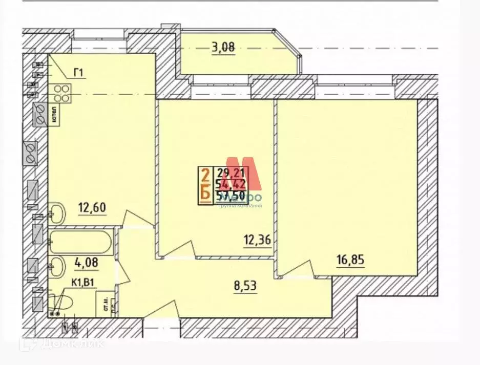 Продаётся 2-к квартира, 54.3 м - Фото 1