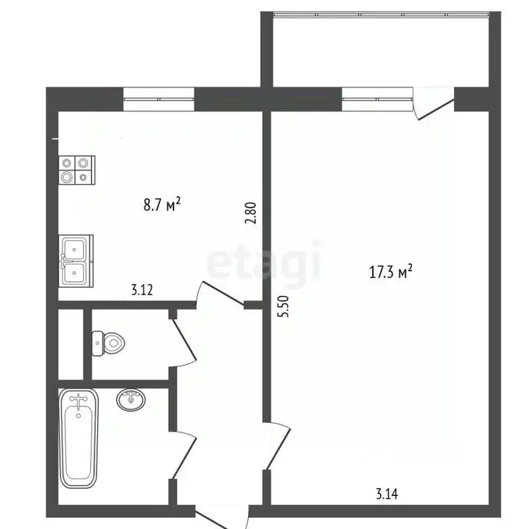 1-к кв. Белгородская область, Белгород ул. Губкина, 42в (35.0 м) - Фото 2